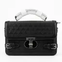 Black Quilted Satchel Bag with Silver Hardware