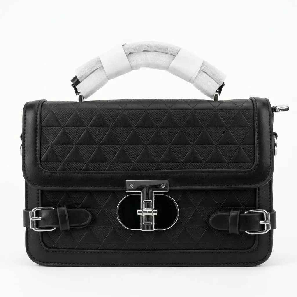 Black Quilted Satchel Bag with Silver Hardware