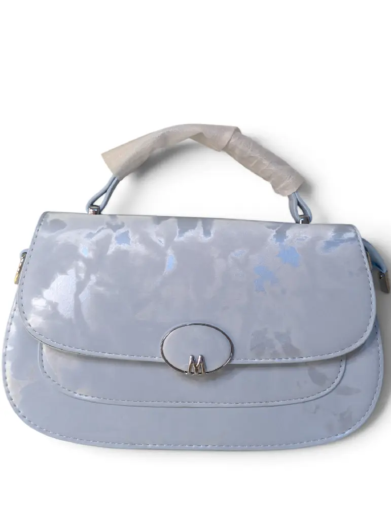 Elegant Marble-Print Blue Top-Handle Handbag